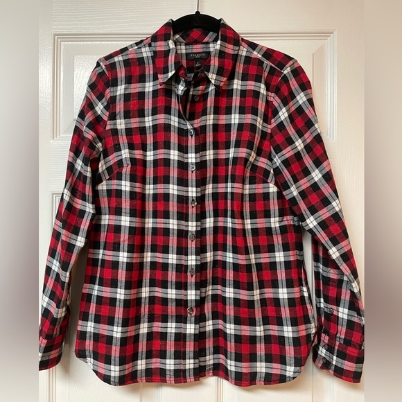 NWOT Talbots Tartan Plaid Cotton sparkle thread P Small, holiday, red, black - Picture 2 of 8